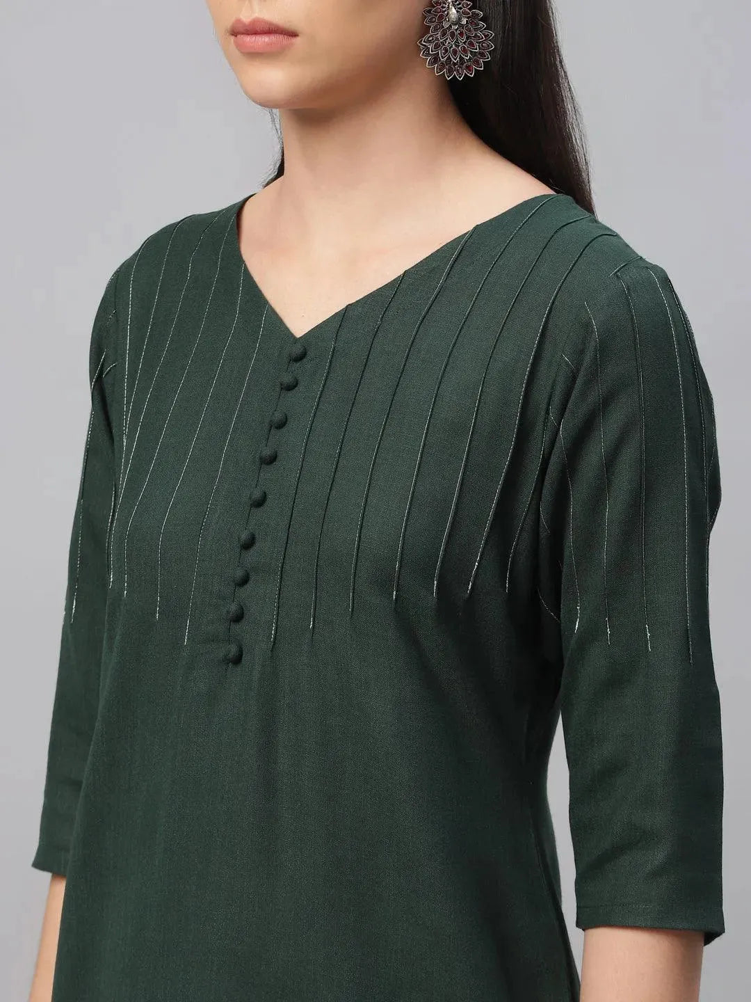Green Solid Cotton Kurta - Libas 