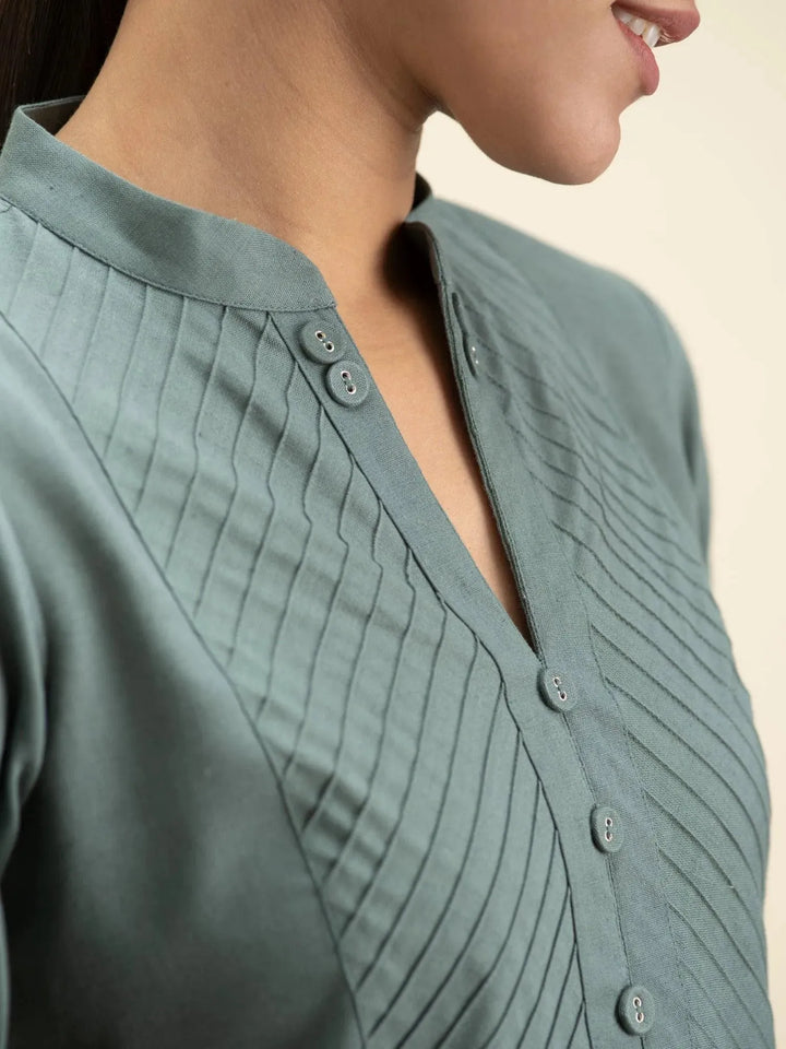 Green Solid Cotton Kurta - Libas