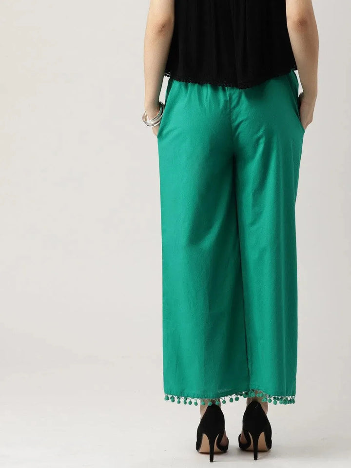 Green Solid Cotton Palazzos - Libas
