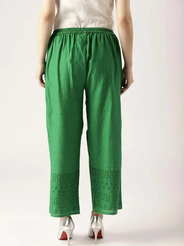 Green Solid Cotton Palazzos - Libas