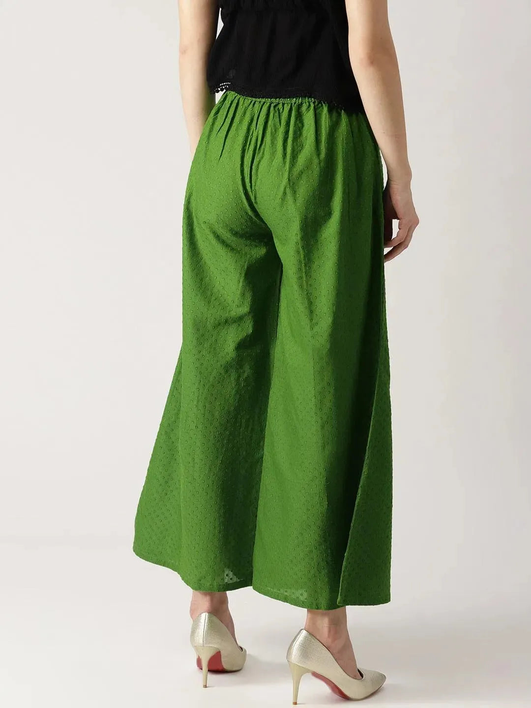 Green Solid Cotton Palazzos - Libas