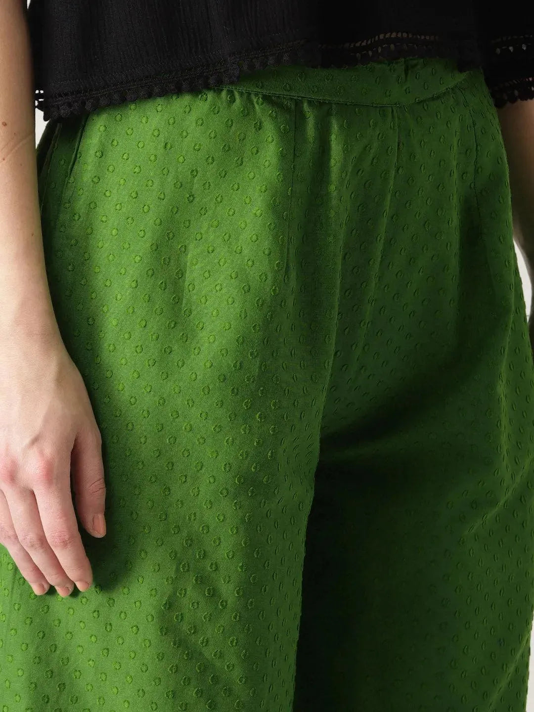 Green Solid Cotton Palazzos - Libas 