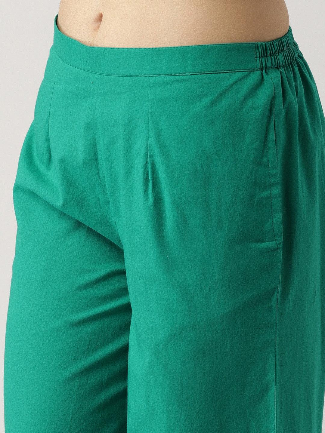 Green Solid Cotton Palazzos