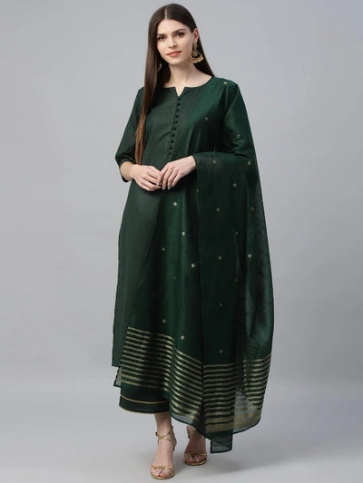 Green Solid Cotton Suit Set - Libas