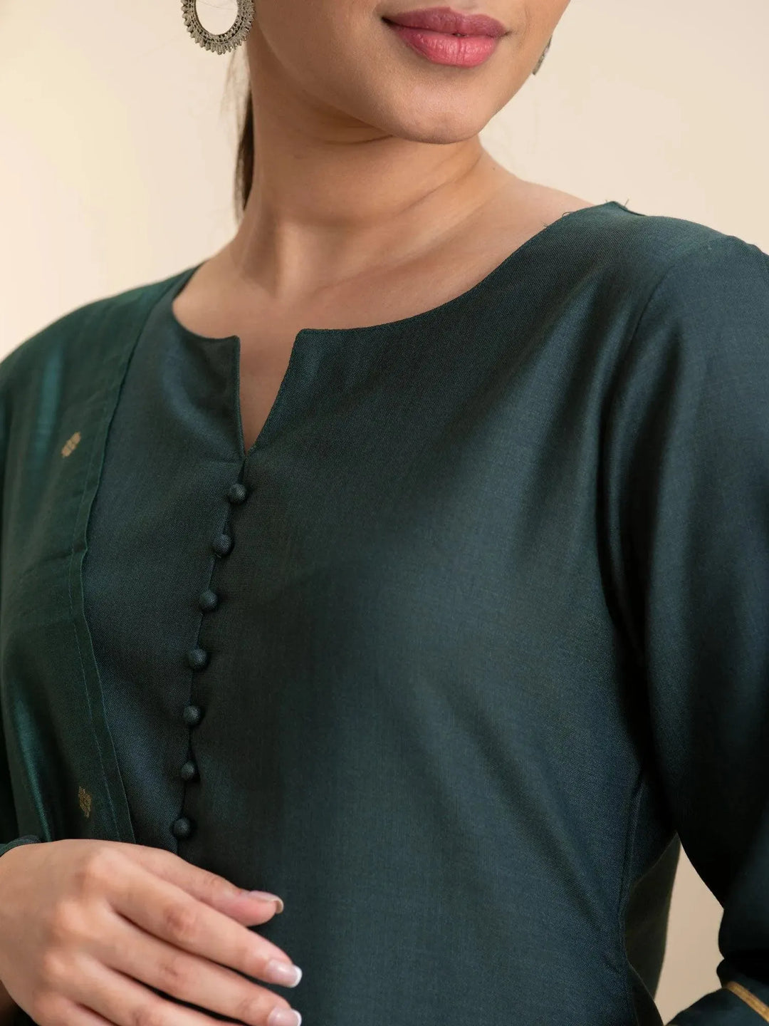 Green Solid Cotton Suit Set - Libas 