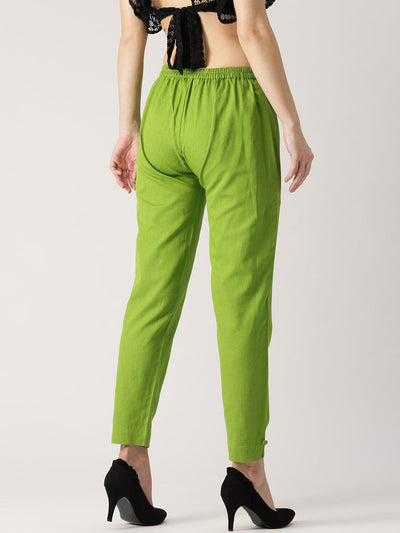 Green Solid Cotton Trousers - Libas