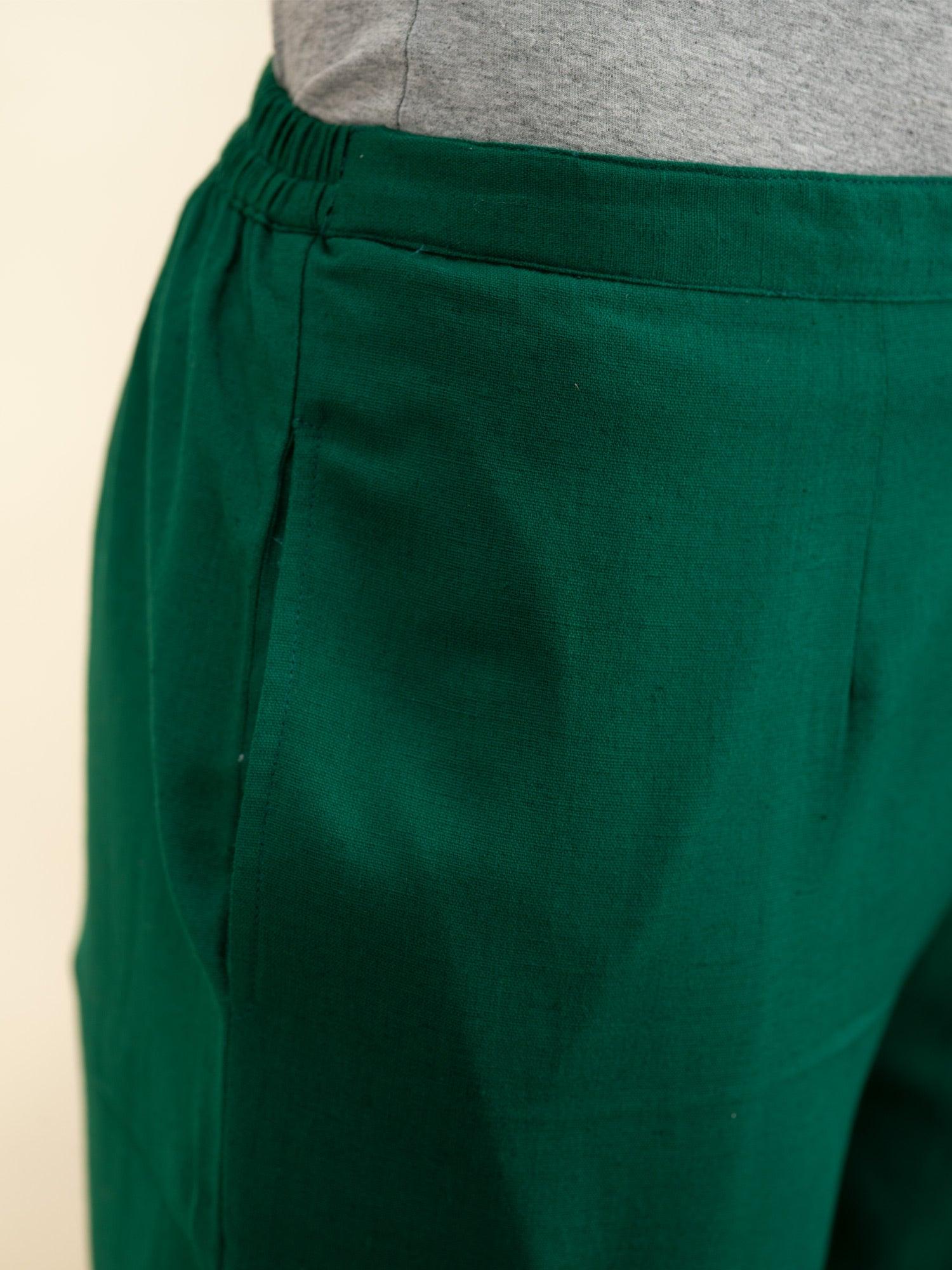 Green Solid Cotton Trousers