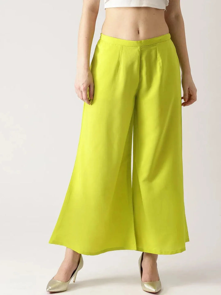 Green Solid Crepe Palazzos - Libas