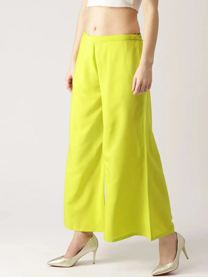 Green Solid Crepe Palazzos - Libas
