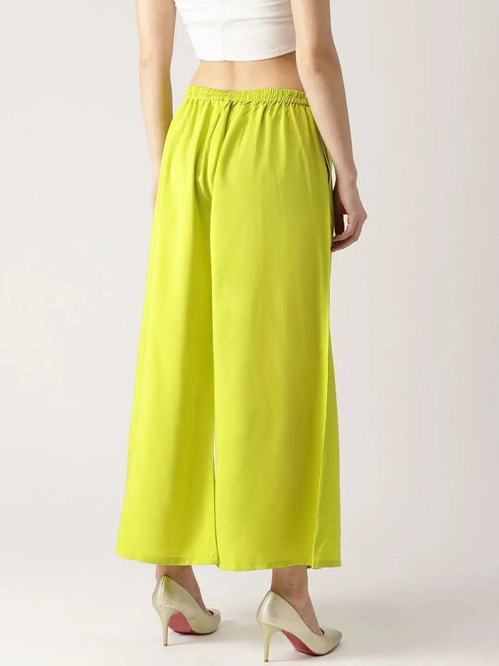 Green Solid Crepe Palazzos - Libas