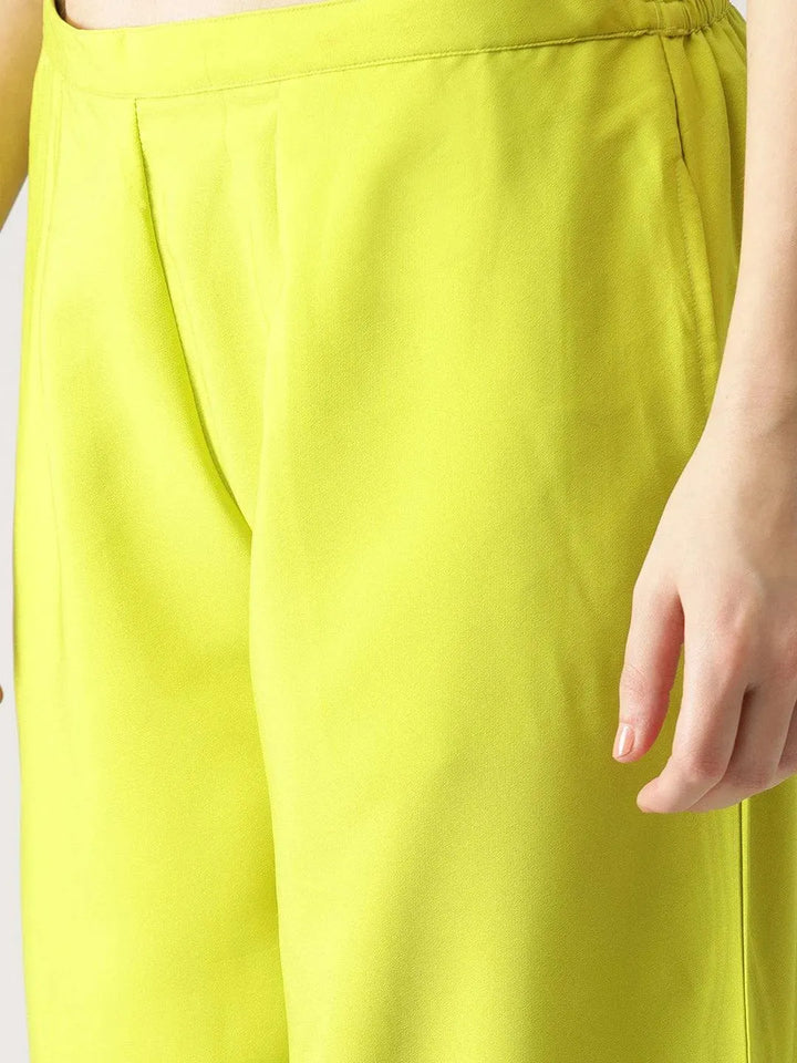 Green Solid Crepe Palazzos - Libas