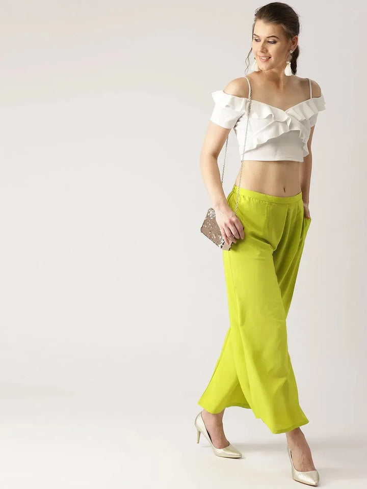 Green Solid Crepe Palazzos - Libas
