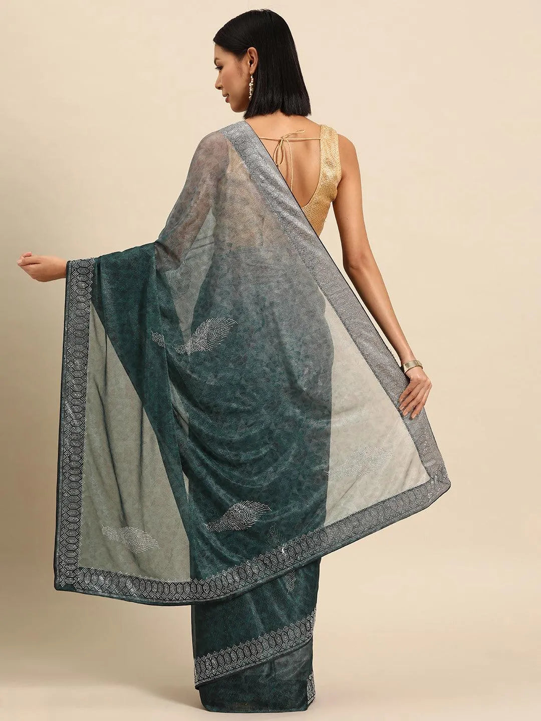 Green Solid Lycra Saree - Libas 