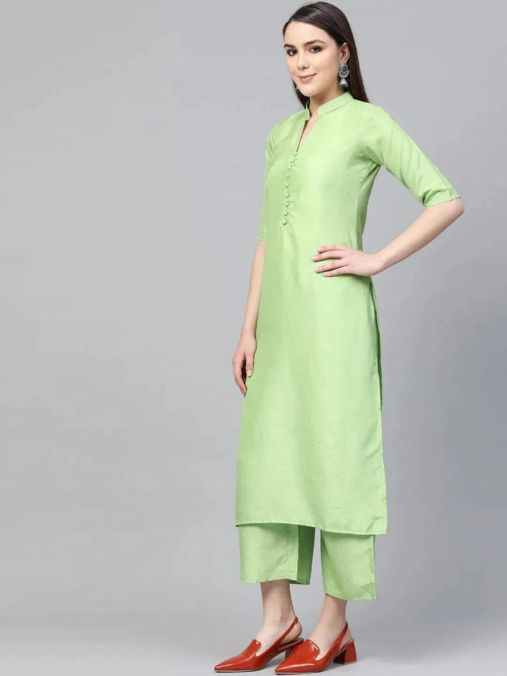 Green Solid Muslin Suit Set - Libas