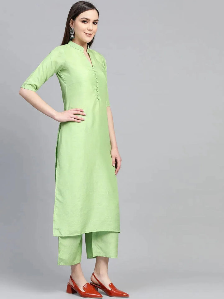 Green Solid Muslin Suit Set - Libas