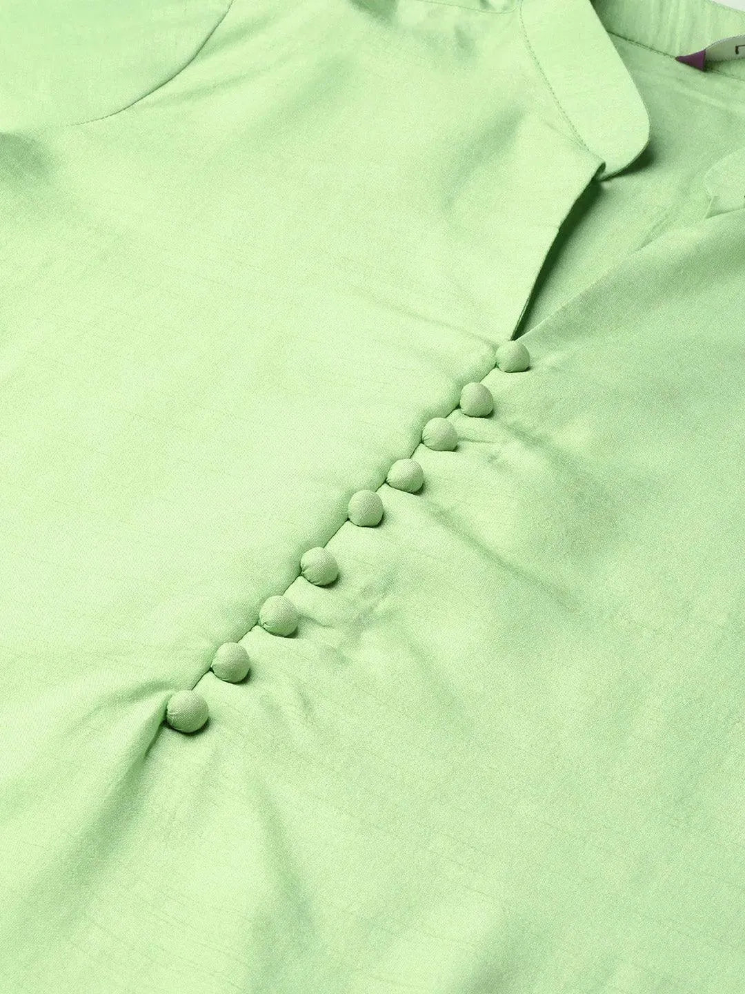 Green Solid Muslin Suit Set - Libas 