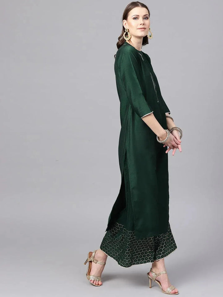 Green Solid Muslin Kurta Set - Libas