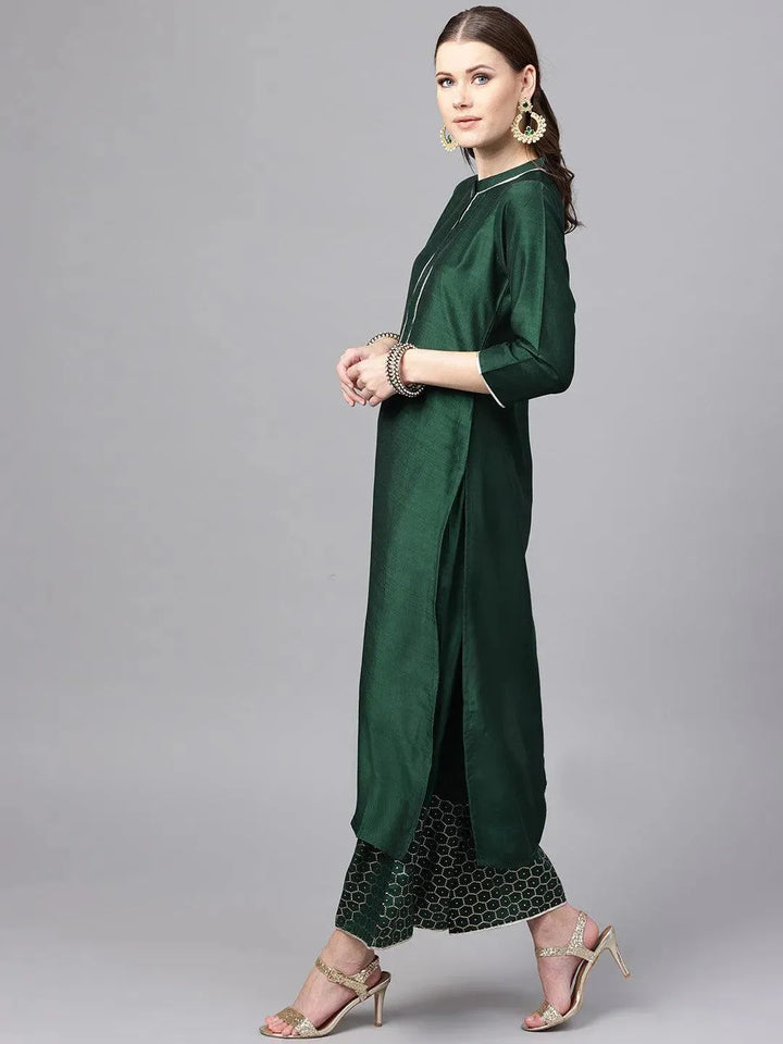 Green Solid Muslin Kurta Set - Libas