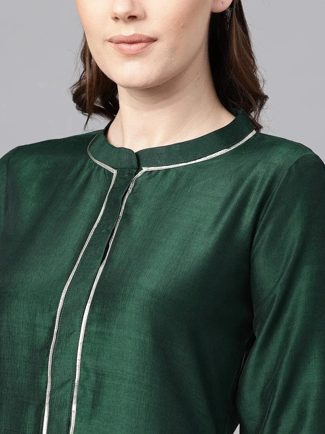 Green Solid Muslin Kurta Set - Libas 