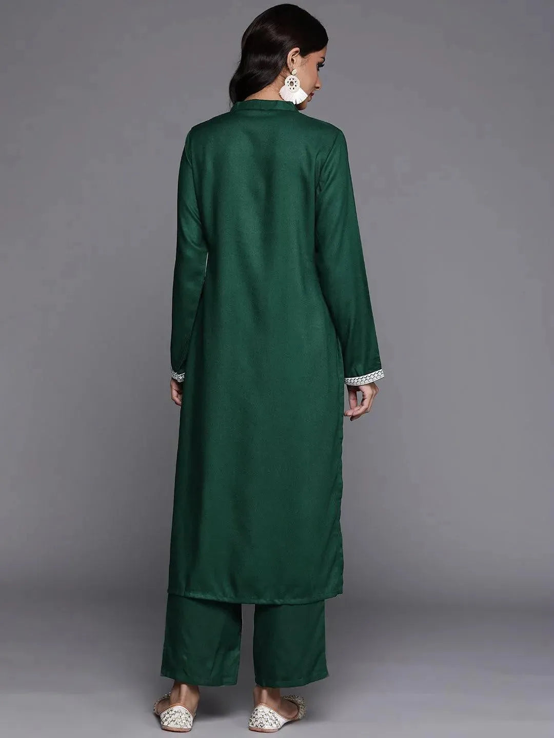 Green Solid Pashmina Wool Kurta Set - Libas