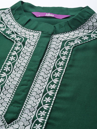 Green Solid Pashmina Wool Kurta Set - Libas