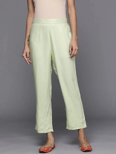 Green Solid Pashmina Wool Trousers - Libas