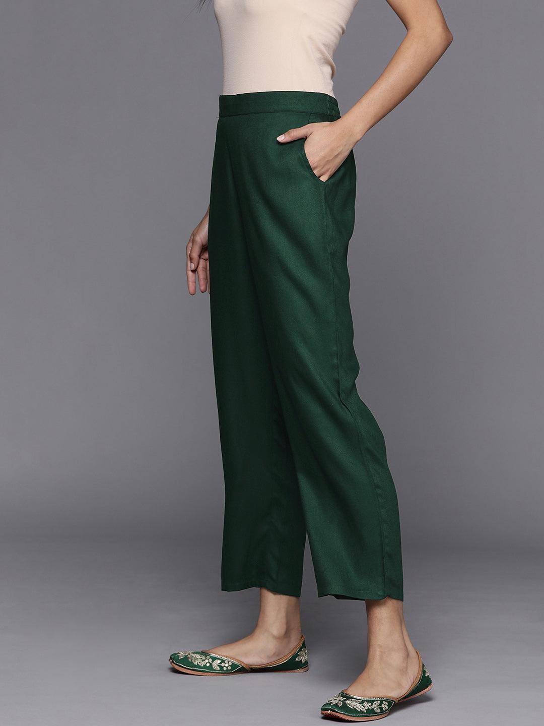Green Solid Pashmina Wool Trousers