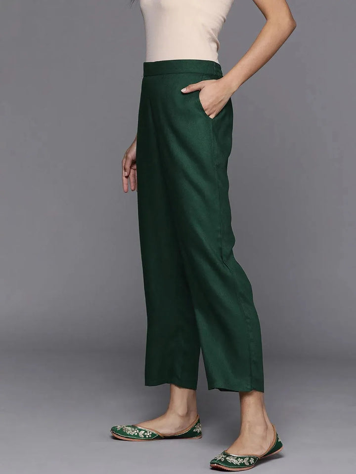 Green Solid Pashmina Wool Trousers - Libas