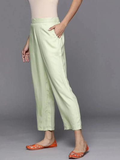 Green Solid Pashmina Wool Trousers - Libas