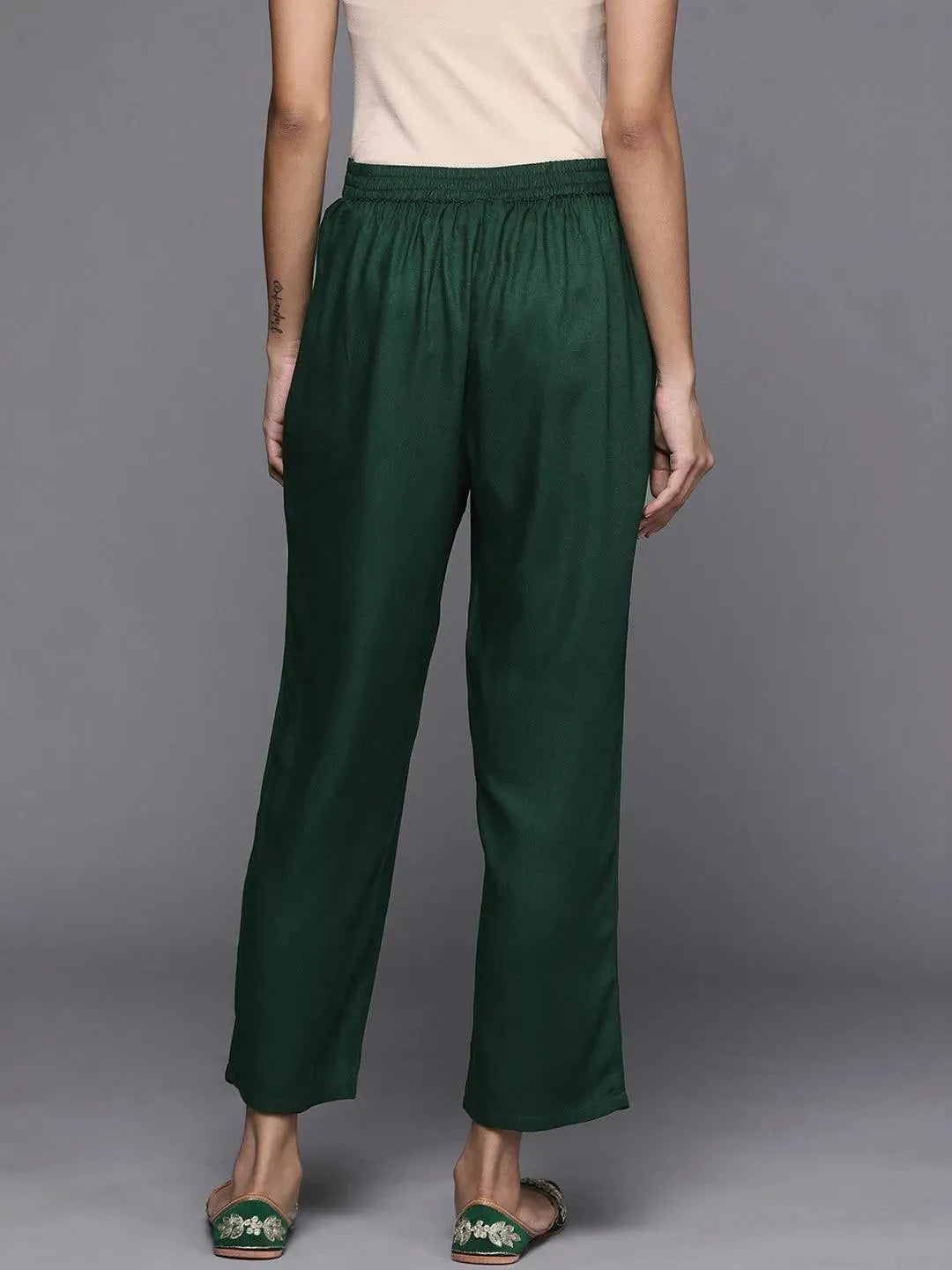 Green Solid Pashmina Wool Trousers - Libas