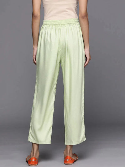 Green Solid Pashmina Wool Trousers - Libas