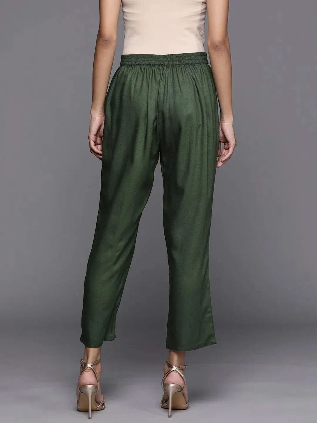 

Green Solid Pashmina Wool Trousers
