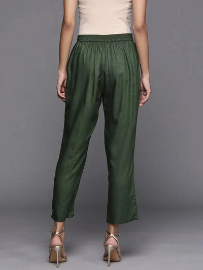 Green Solid Pashmina Wool Trousers - Libas