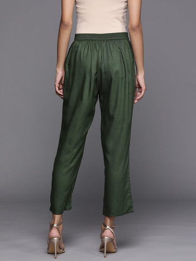 Green Solid Pashmina Wool Trousers - Libas