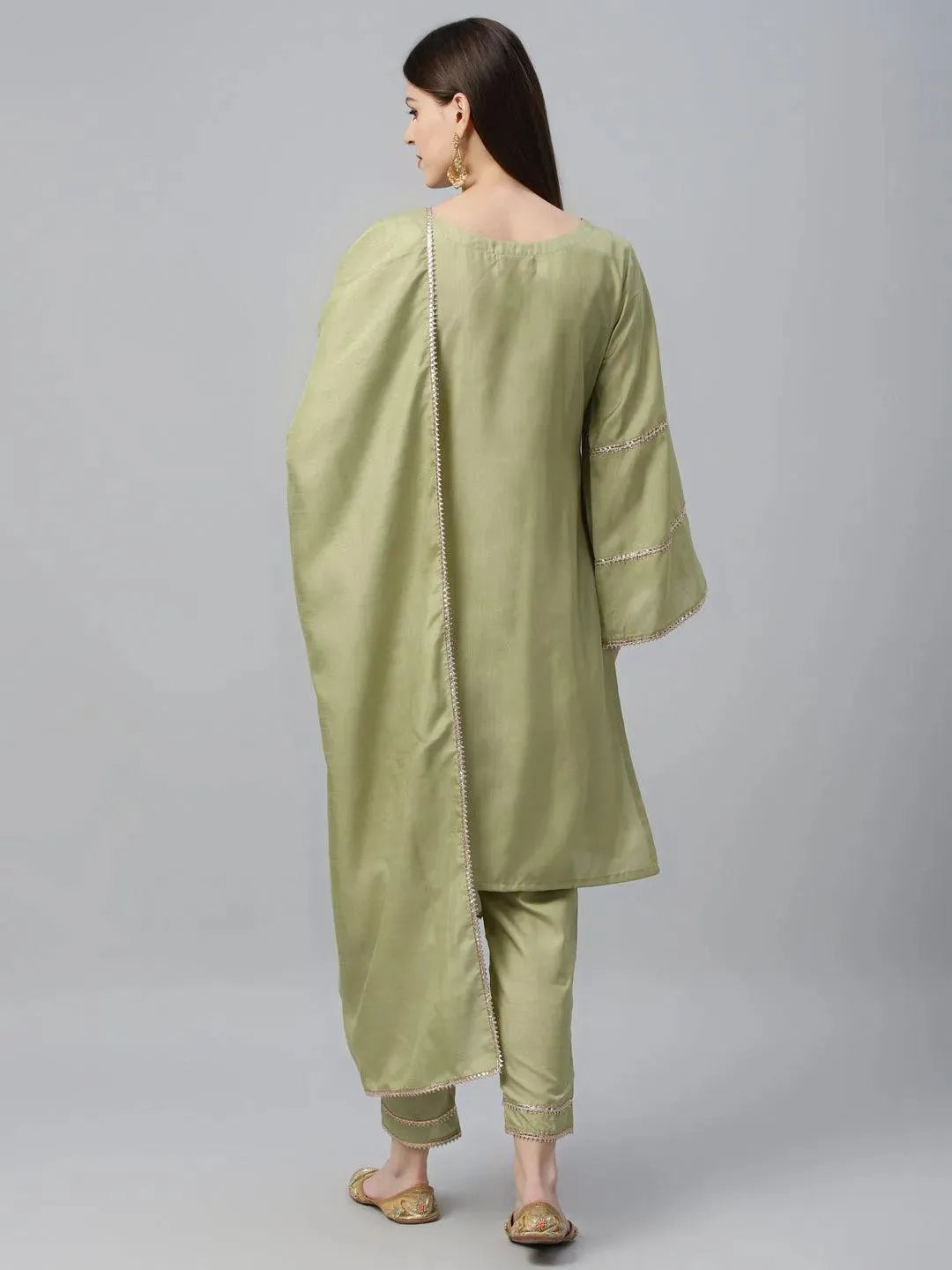 Green Solid Polyester Suit Set - Libas 