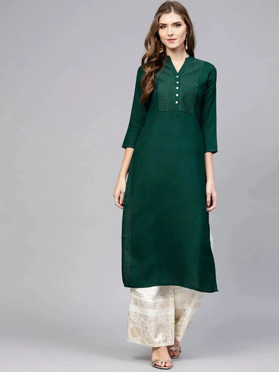 Green Solid Rayon Kurta - Libas