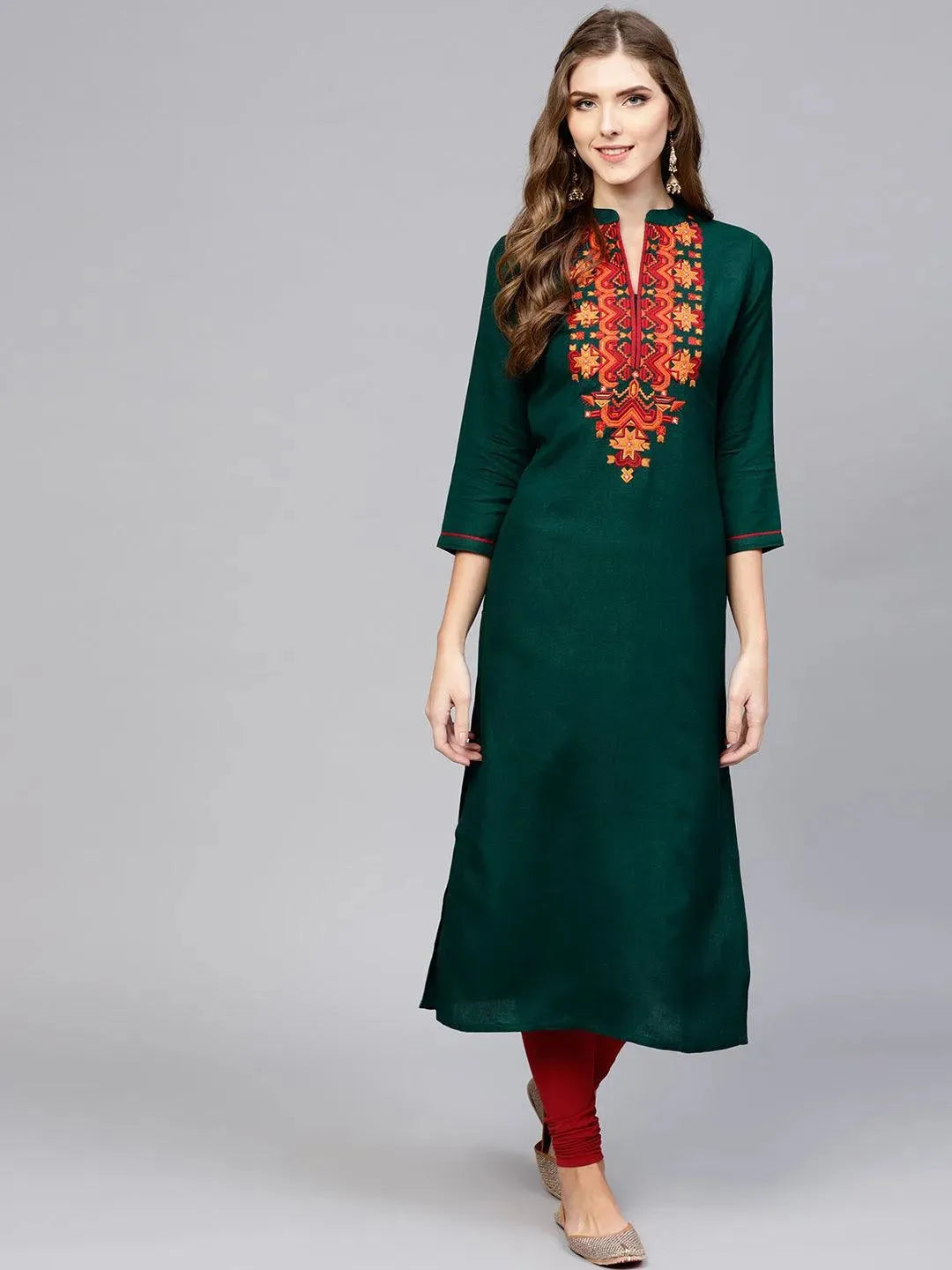 Green Solid Rayon Kurta - Libas