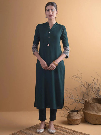 Green Solid Rayon Kurta - Libas