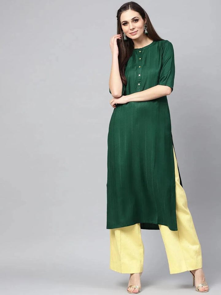 Green Solid Rayon Kurta - Libas