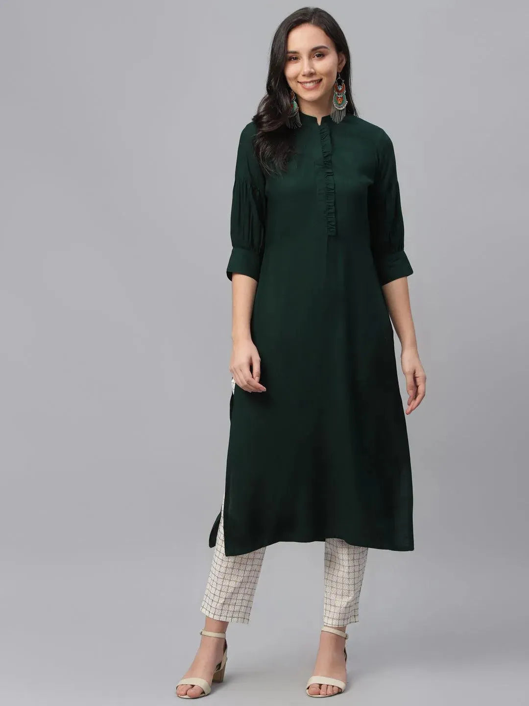 Green Solid Rayon Kurta - Libas