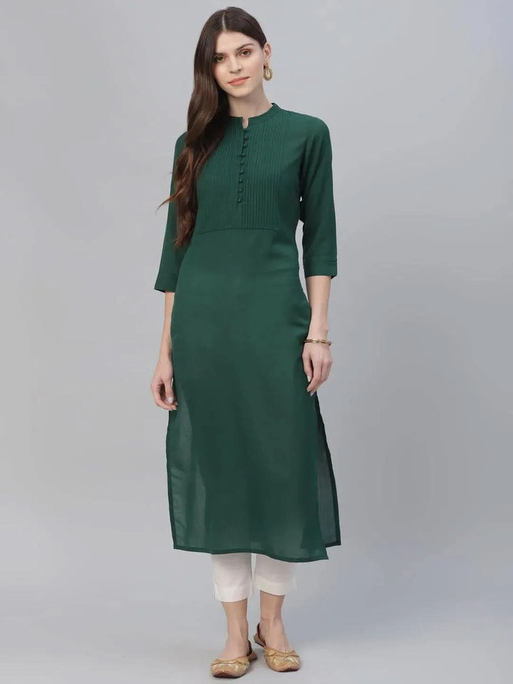 Green Solid Rayon Kurta - Libas