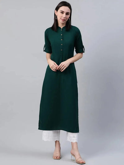 Green Solid Rayon Kurta - Libas