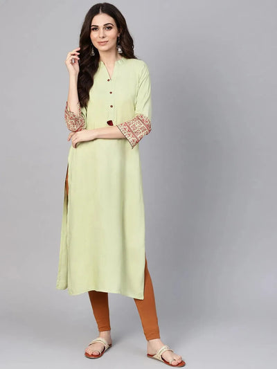 Green Solid Rayon Kurta - Libas