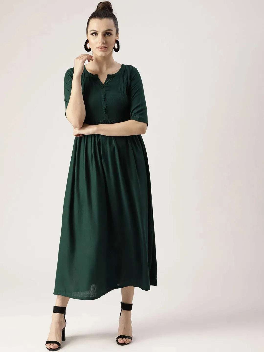 Green Solid Rayon Kurta - Libas