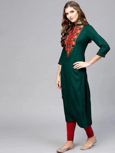 Green Solid Rayon Kurta - Libas