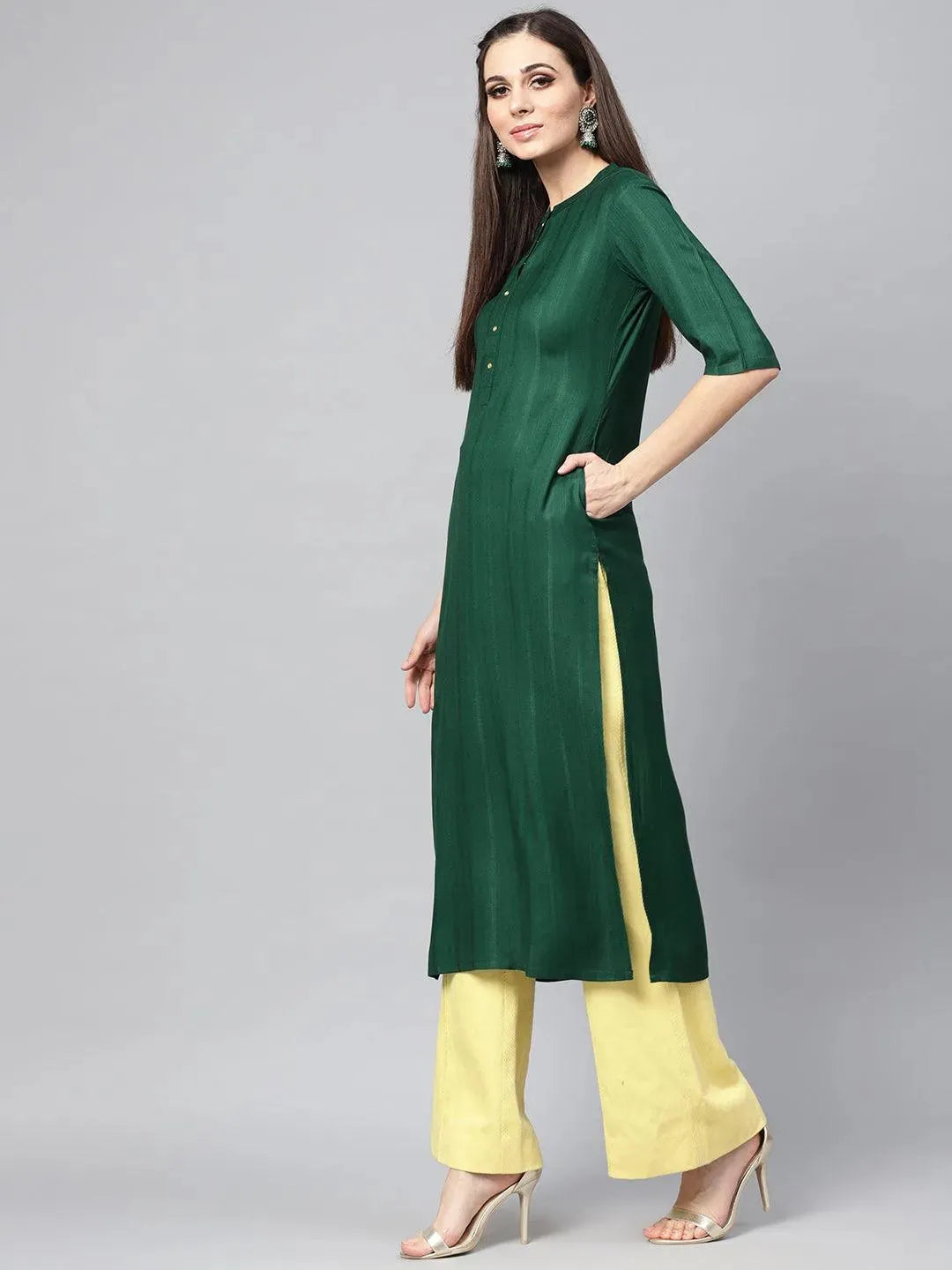 Green Solid Rayon Kurta - Libas