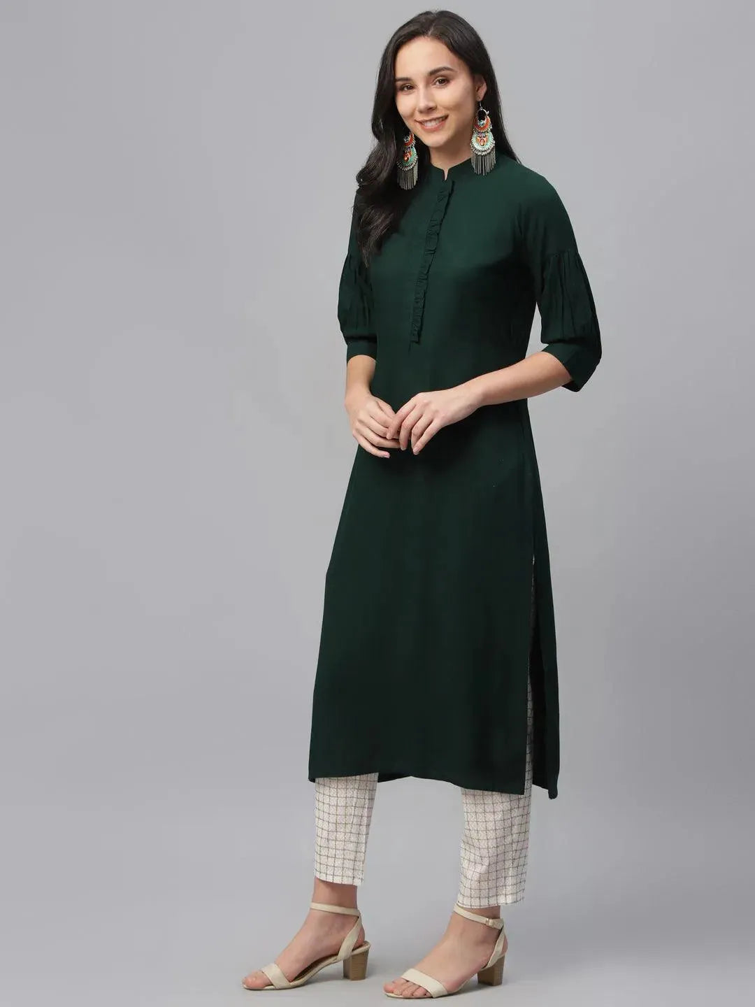 Green Solid Rayon Kurta - Libas