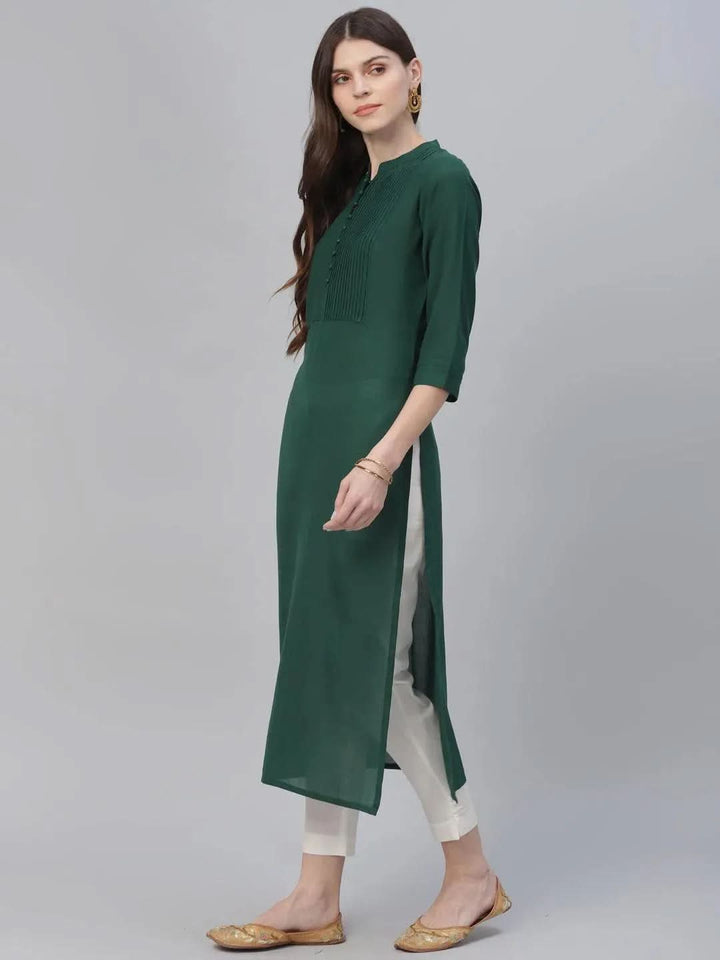 Green Solid Rayon Kurta - Libas