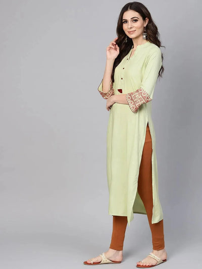 Green Solid Rayon Kurta - Libas