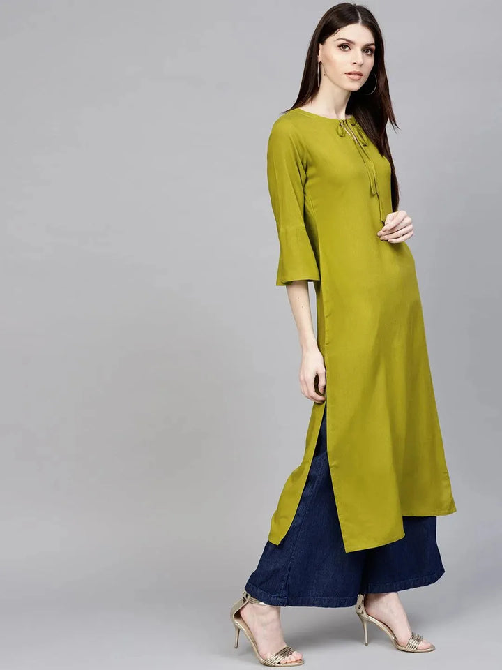 Green Solid Rayon Kurta - Libas